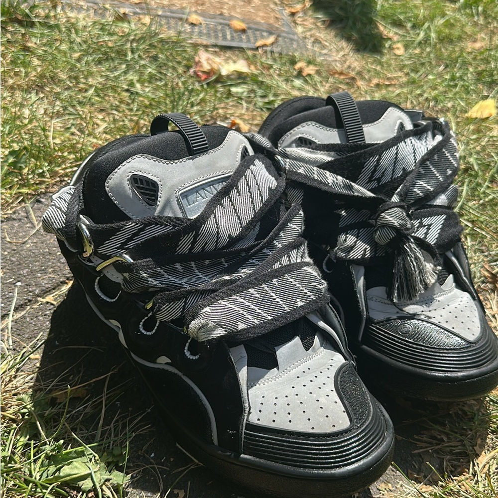 Lanvin Mens Black and Gray High-Top Sneakers